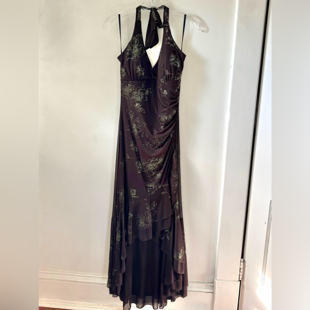 Taboo Brown Floral Halter Evening Dress – Size M